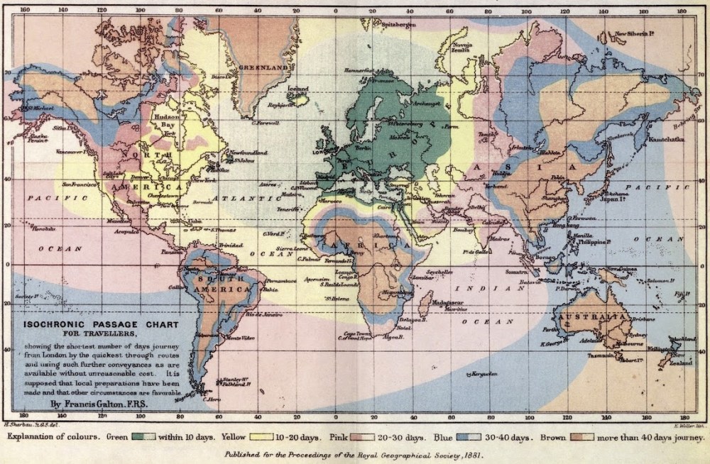 Source: Isochronic Passage Chart by Francis Galton 1881 from the Alternative Transport Blog